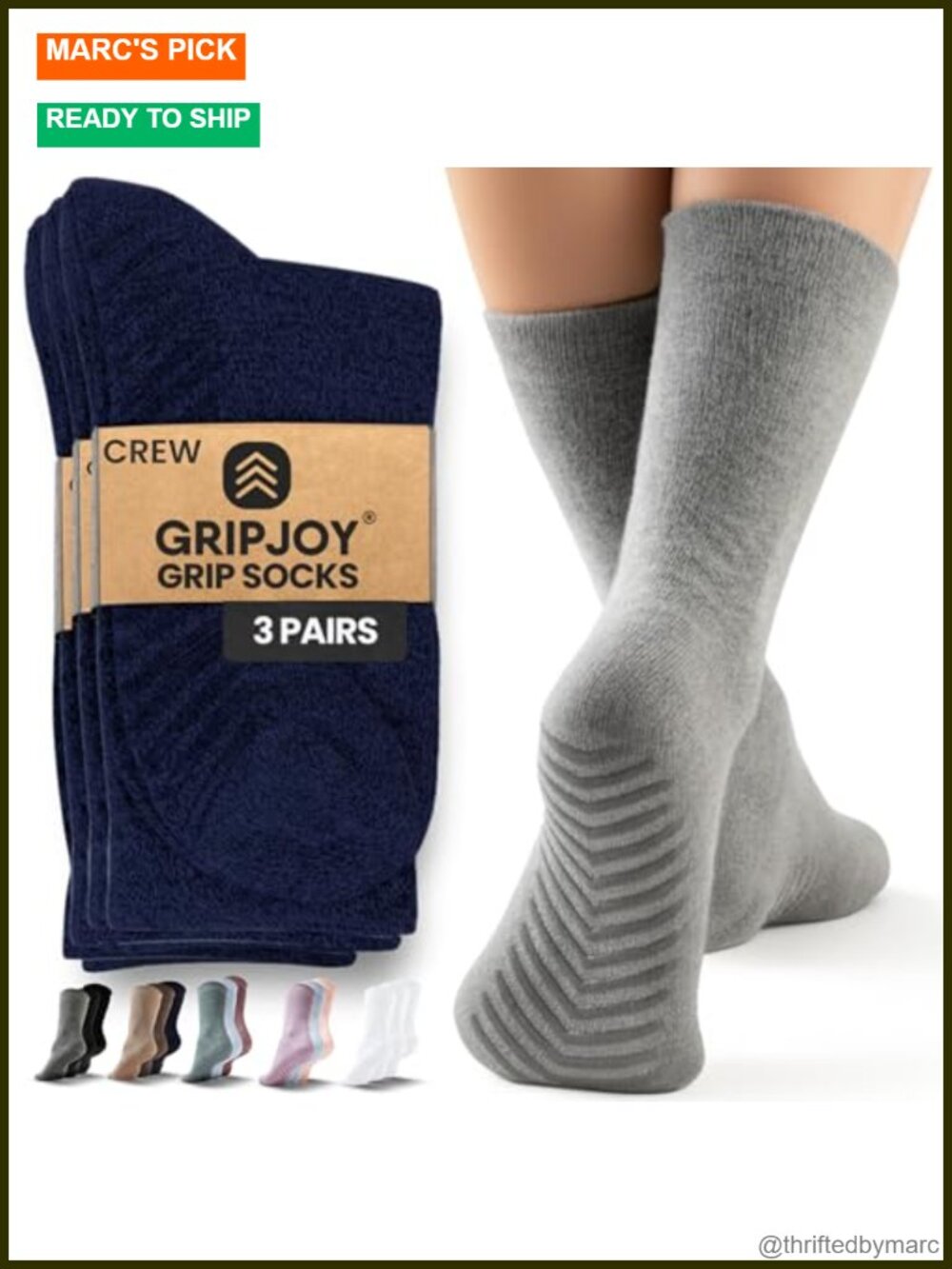 Non Slip Grip Socks for Yoga Pilates 3 Pairs Crew Length Unisex